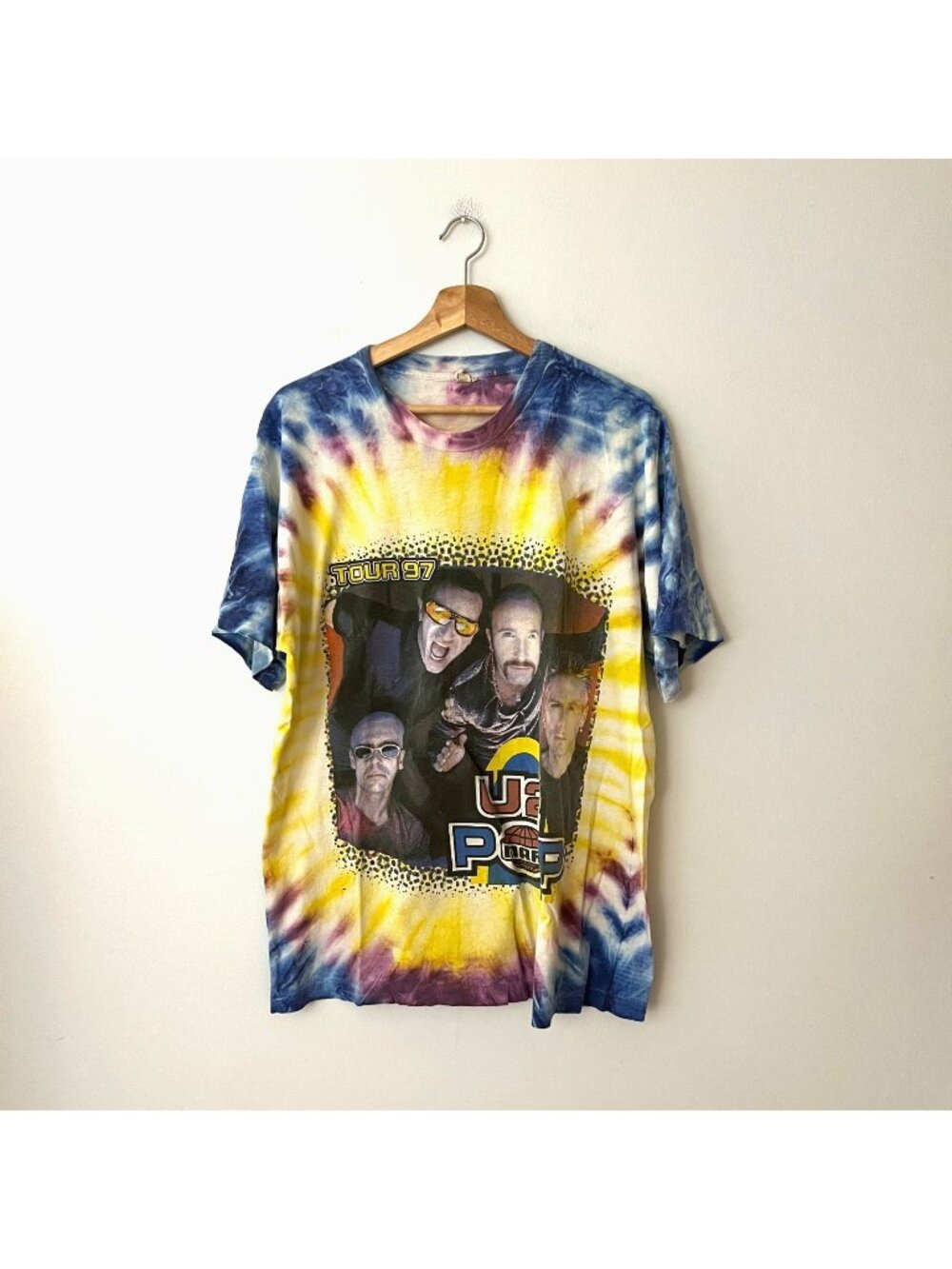VTG 1997 U2 Popmart World Tour Tie Dye Concert T-Shirt Men's Size XL